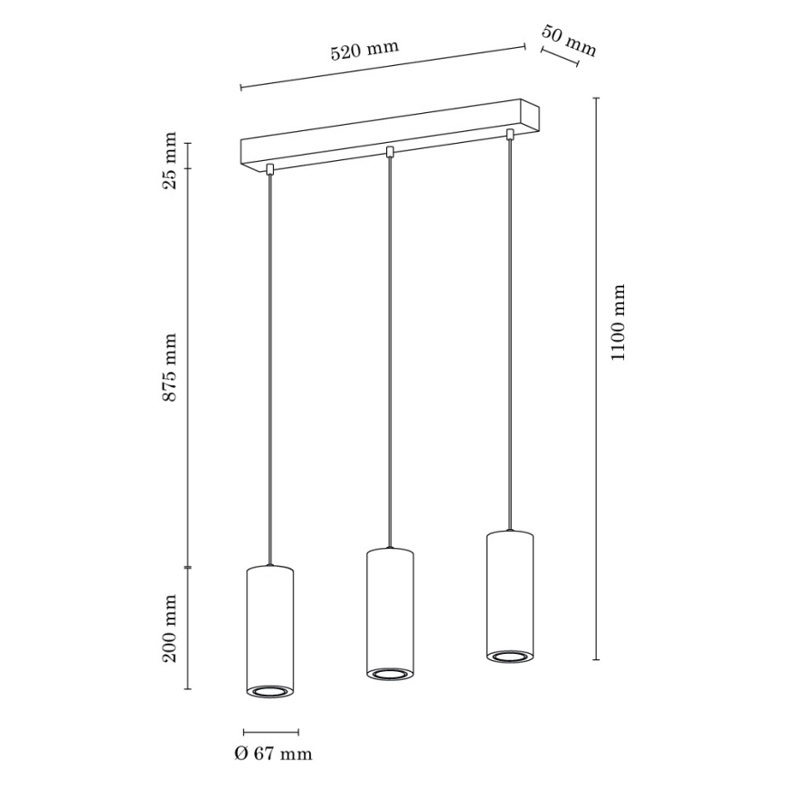 LED Chandelier on a string PIPE 3xGU10/5W/230V matte oak - FSC certified