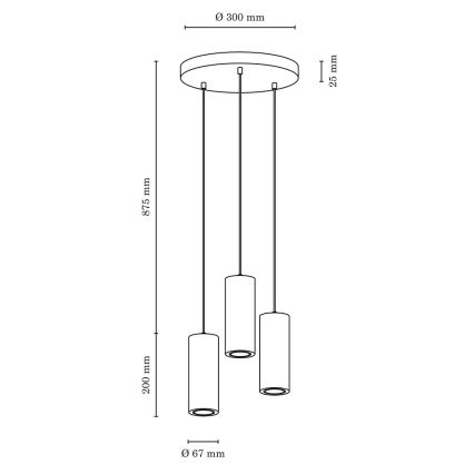 LED Chandelier on a string PIPE 3xGU10/5W/230V matte oak - FSC certified
