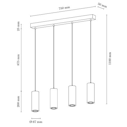 LED Chandelier on a string PIPE 4xGU10/5W/230V matte oak - FSC certified