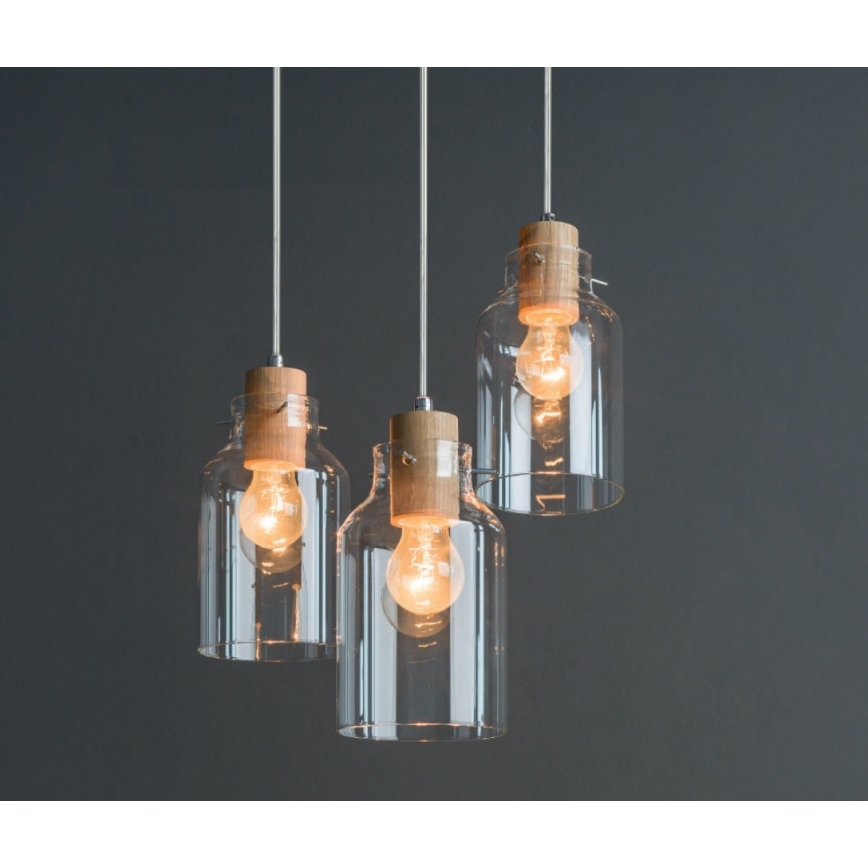 Chandelier on a string ALESSANDRO 3xE27/60W/230V oak - FSC certified