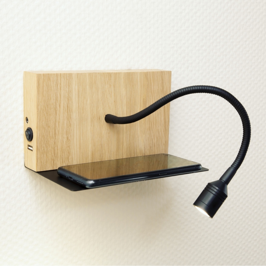 LED Wall light LECTOR LED/2,5W/230V USB oak – FSC certified