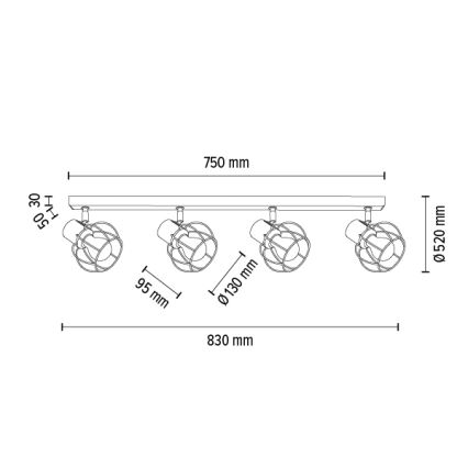 Ceiling spotlight PHIPHI 4xE27/60W/230V oak - FSC certified