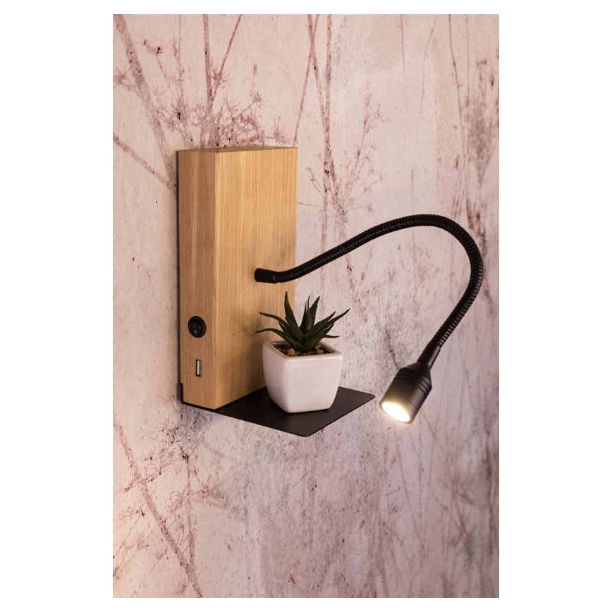 LED Wall Light LECTOR LED/2.5W/230V USB Oak