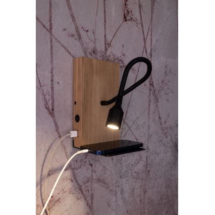 Wall light LECTOR LED/2,5W/230V USB oak – FSC certified