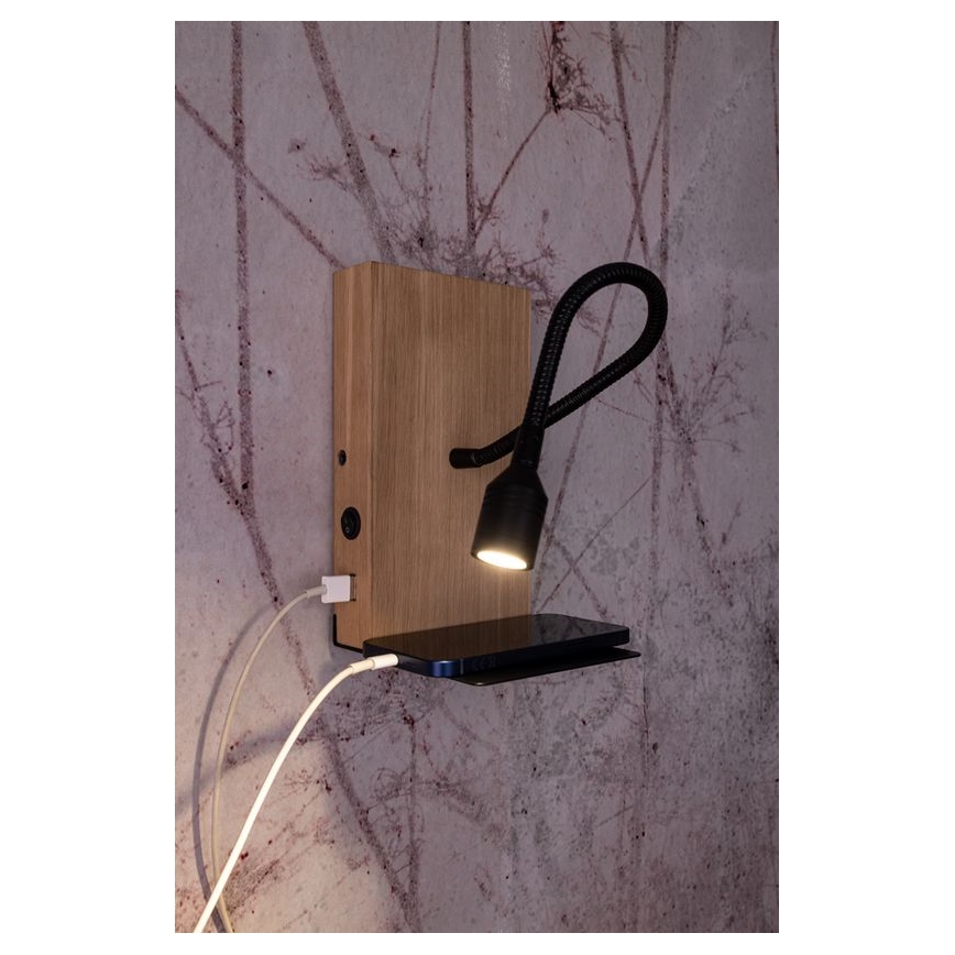 Wall light LECTOR LED/2,5W/230V USB oak – FSC certified