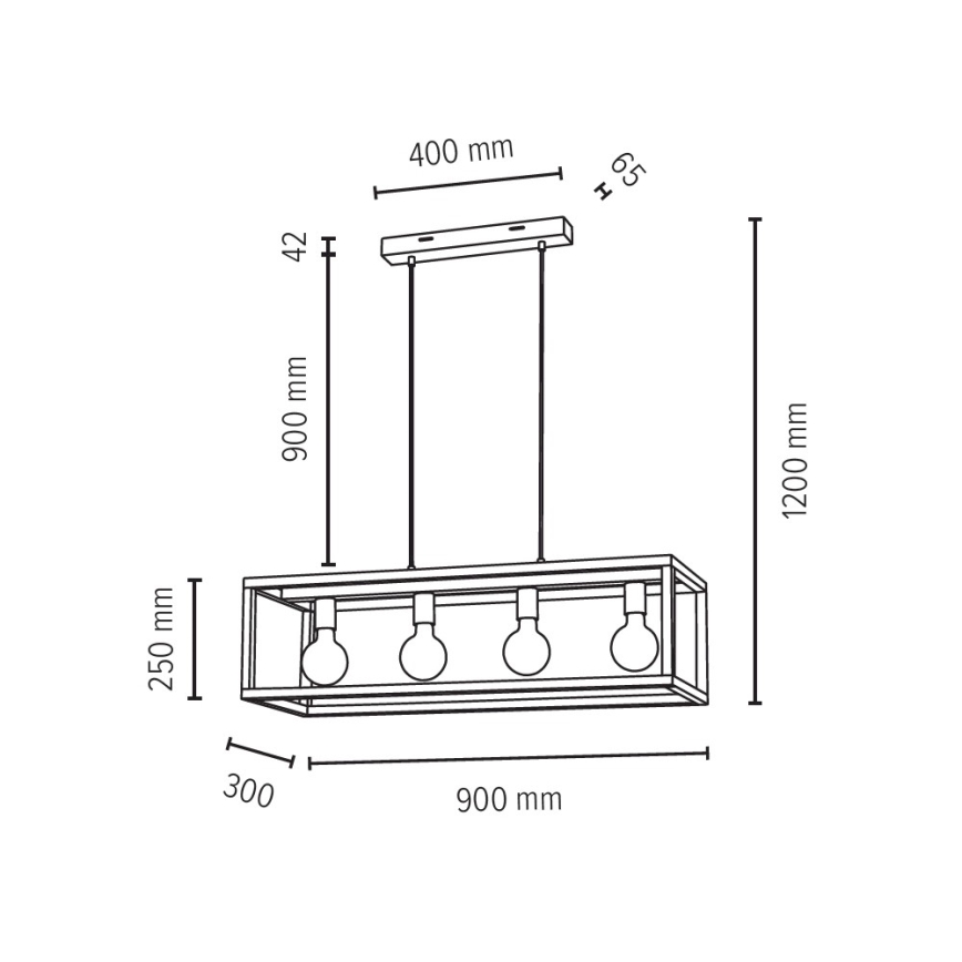 Chandelier on a string KAGO 4xE27/60W/230V matte oak