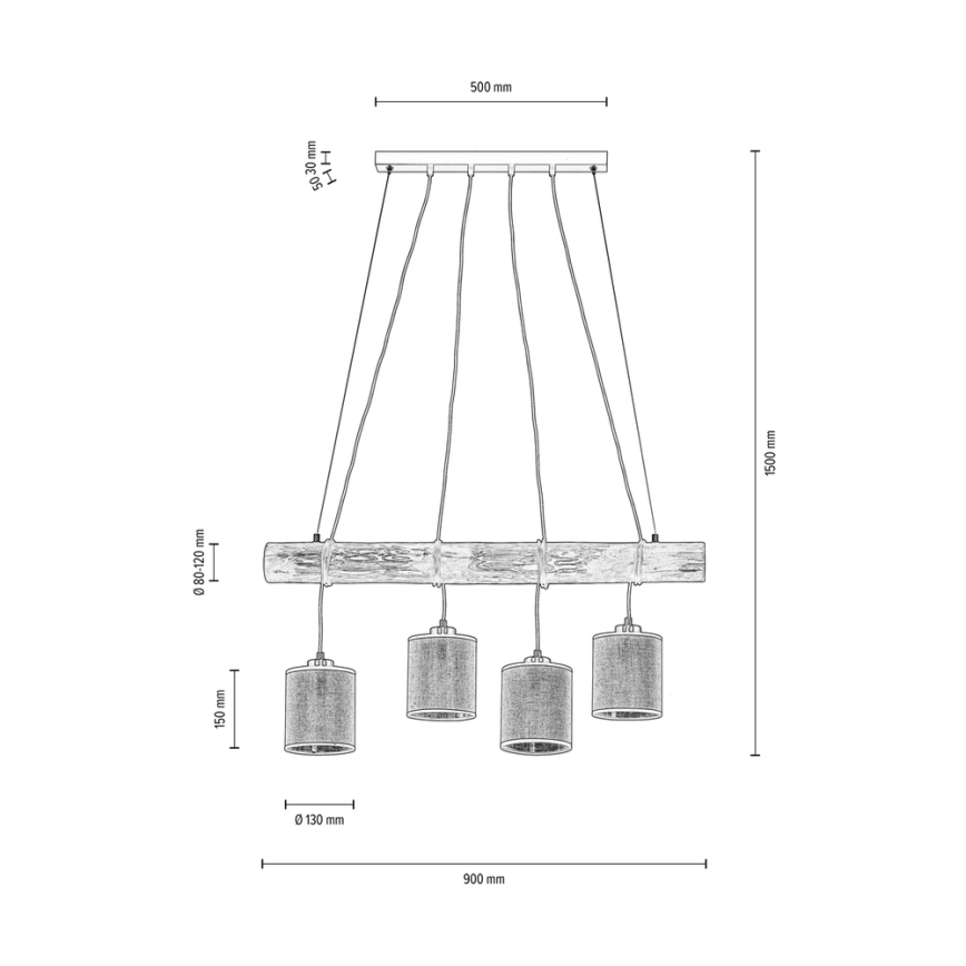 Chandelier on a string NEGRO 4xE27/25W/230V pine