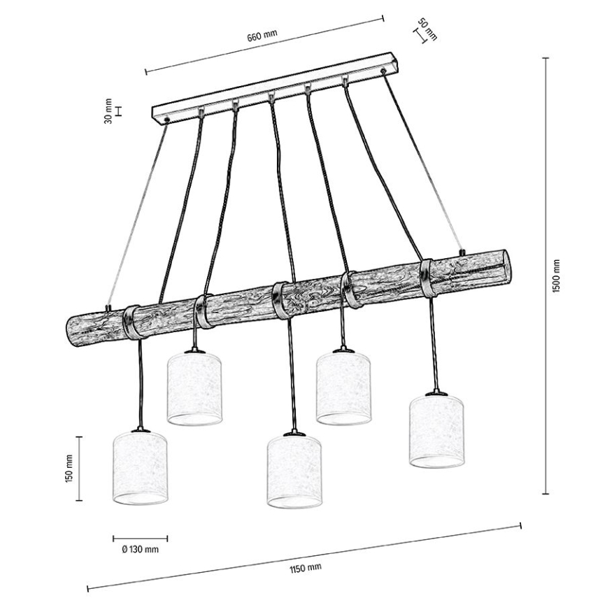 Chandelier on a string TRENO 5xE27/25W/230V pine