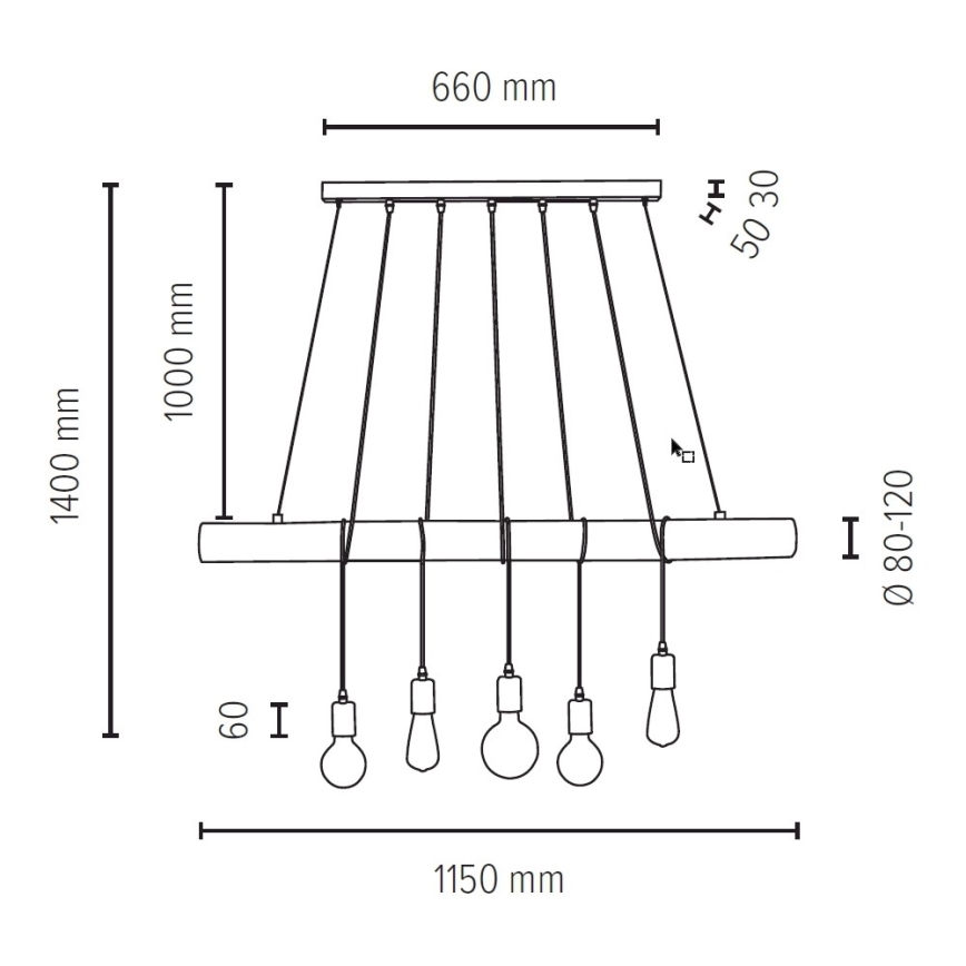 Chandelier on a string TRABO 5xE27/60W/230V pine - FSC certified