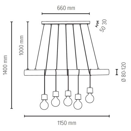 Chandelier on a string TRABO 5xE27/60W/230V pine - FSC certified