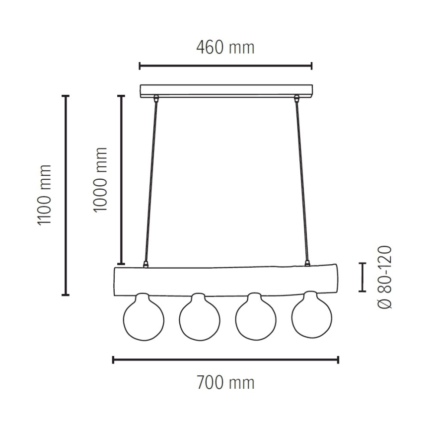 Chandelier on a string TRABO 4xE27/60W/230V pine