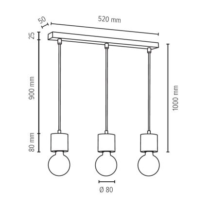 Chandelier on a string TRONGO ROUND 3xE27/60W/230V oak - FSC certified