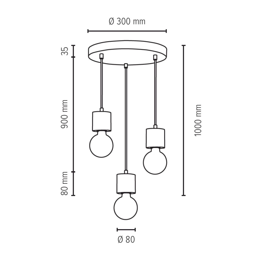 Chandelier on a string TRONGO 3xE27/60W/230V oak - FSC certified