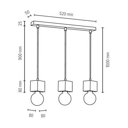 Chandelier on a string TRONGO ROUND 3xE27/60W/230V oak - FSC certified