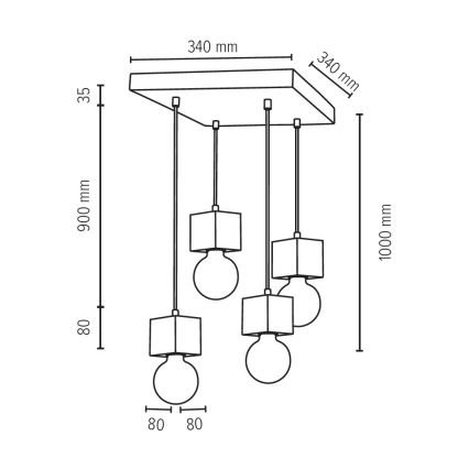 Chandelier on a string TRONGO 4xE27/60W/230V oak - FSC certified