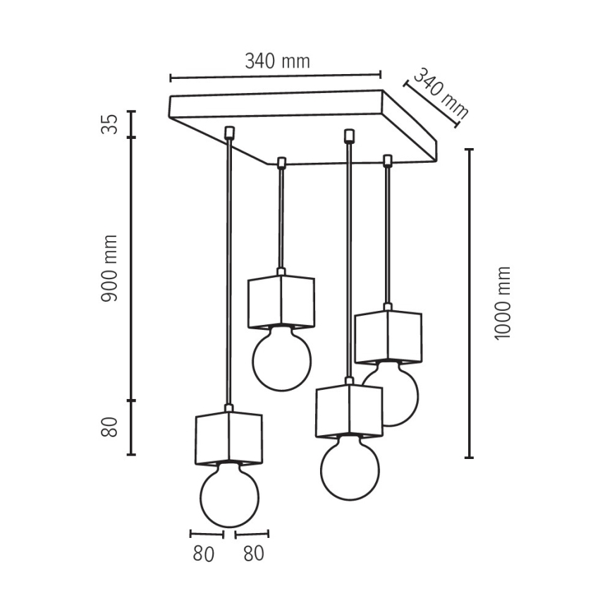 Chandelier on a string TRONGO 4xE27/60W/230V oak - FSC certified