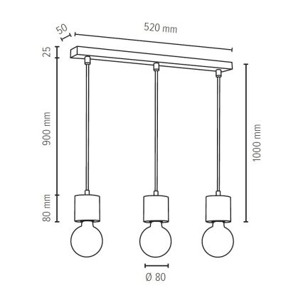 Chandelier on a string PINO 3xE27/60W/230V pine - FSC certified
