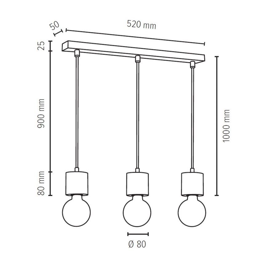 Chandelier on a string PINO 3xE27/60W/230V pine - FSC certified