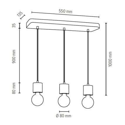 Chandelier on a string STRONG 3xE27/60W/230V concrete