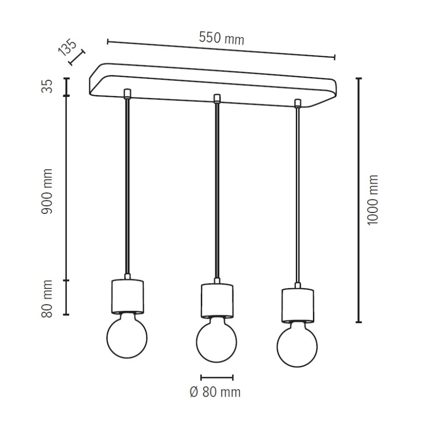 Chandelier on a string STRONG 3xE27/60W/230V concrete