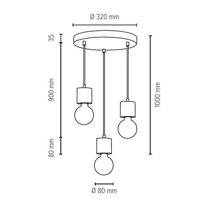 Chandelier on a string STRONG 3xE27/60W/230V concrete
