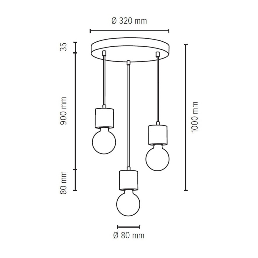 Chandelier on a string STRONG 3xE27/60W/230V concrete