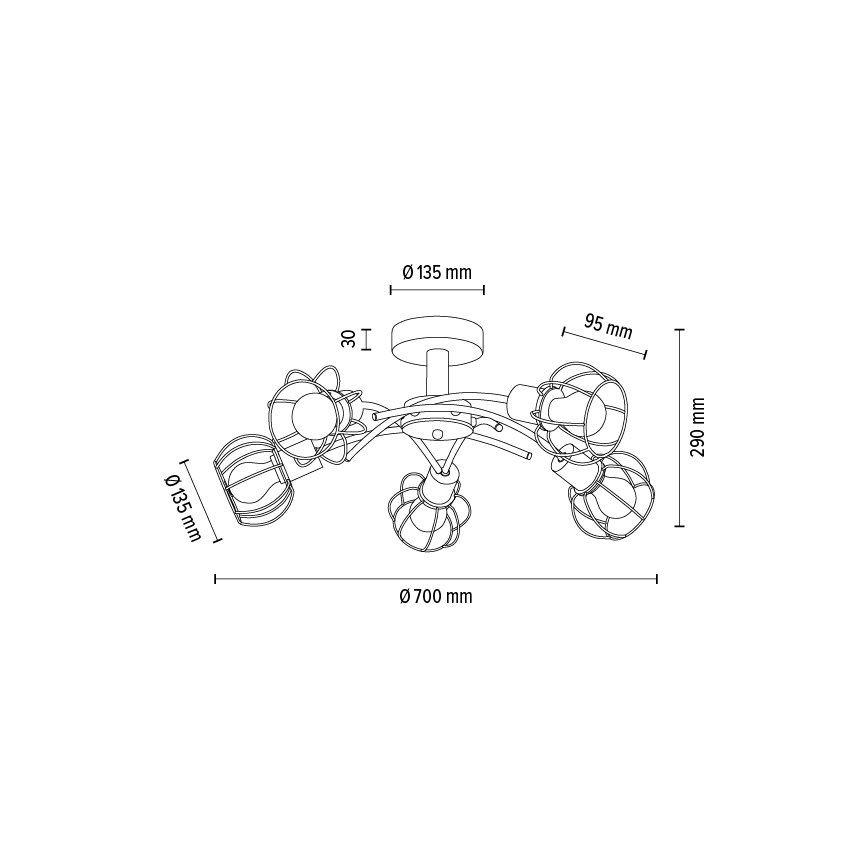 Surface-mounted chandelier VIVIANE 5xE27/60W/230V oak - FSC certified