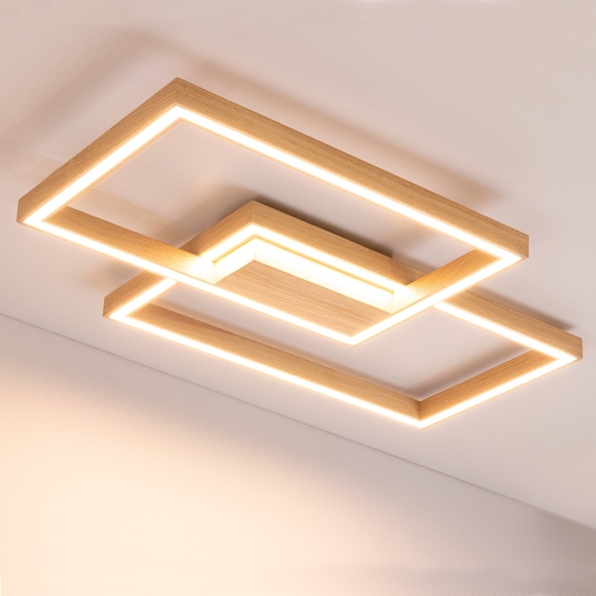 LED Dimmable ceiling light RAMME LED/48W/230V matte oak + remote control – FSC certified