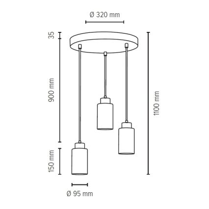 Chandelier on a string KARLA 3xE27/60W/230V concrete