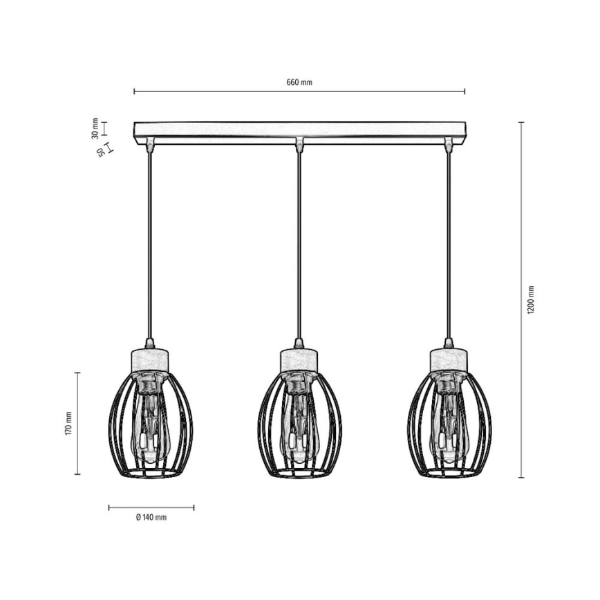 Chandelier on a string GUNNAR 3xE27/60W/230V oak - FSC certified