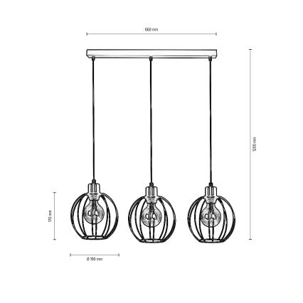 Chandelier on a string BERIS 3xE27/60W/230V oak - FSC certified