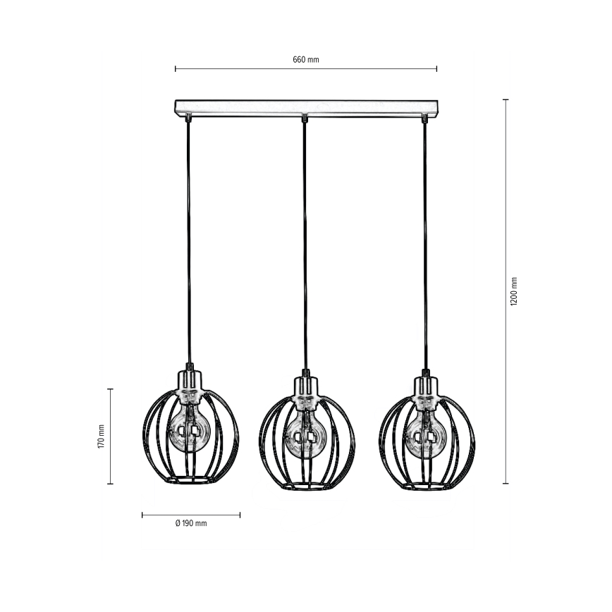 Chandelier on a string BERIS 3xE27/60W/230V oak - FSC certified