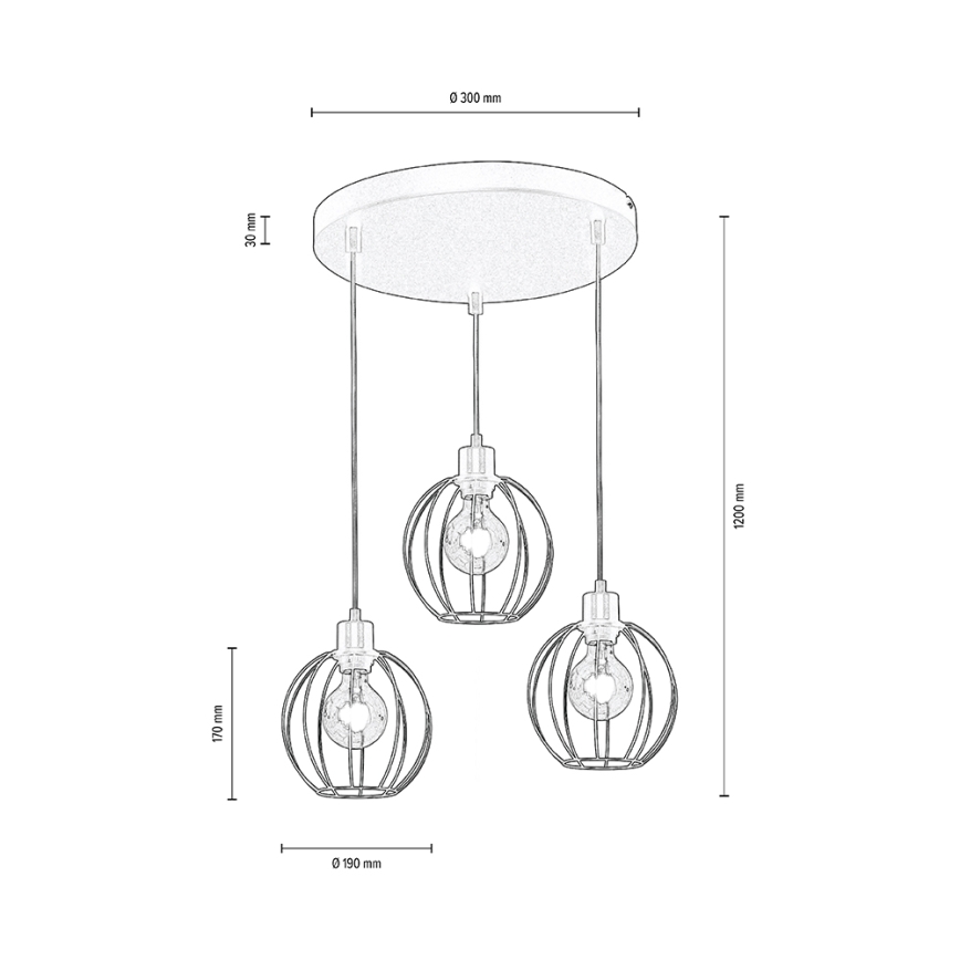 Chandelier on a string BERIS 3xE27/60W/230V