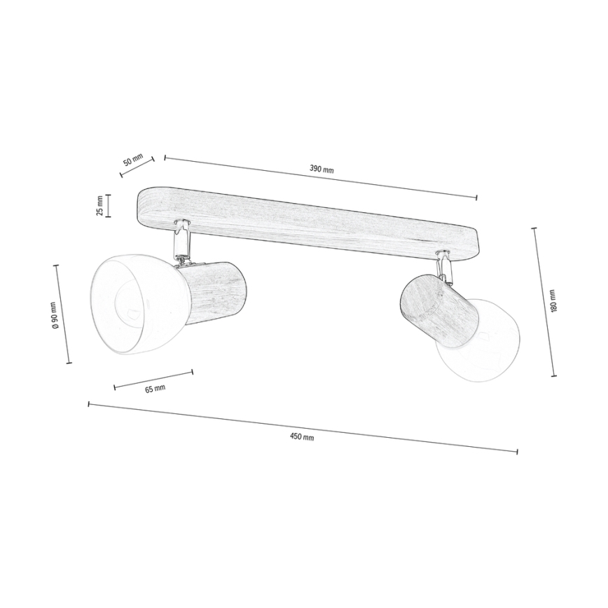 Ceiling spotlight NEL 2xE27/15W/230V pine - FSC certified