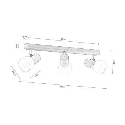 Ceiling spotlight NEL 3xE27/15W/230V pine - FSC certified