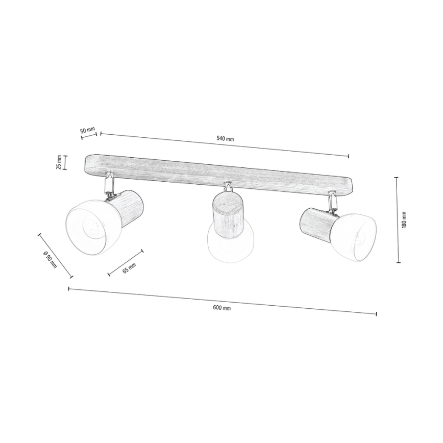 Ceiling spotlight NEL 3xE27/15W/230V pine - FSC certified