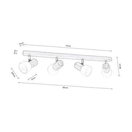 Ceiling spotlight NEL 4xE27/15W/230V pine  - FSC certified