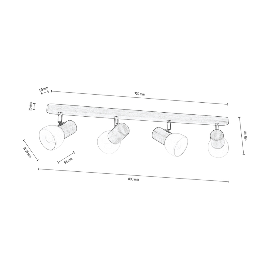 Ceiling spotlight NEL 4xE27/15W/230V pine  - FSC certified