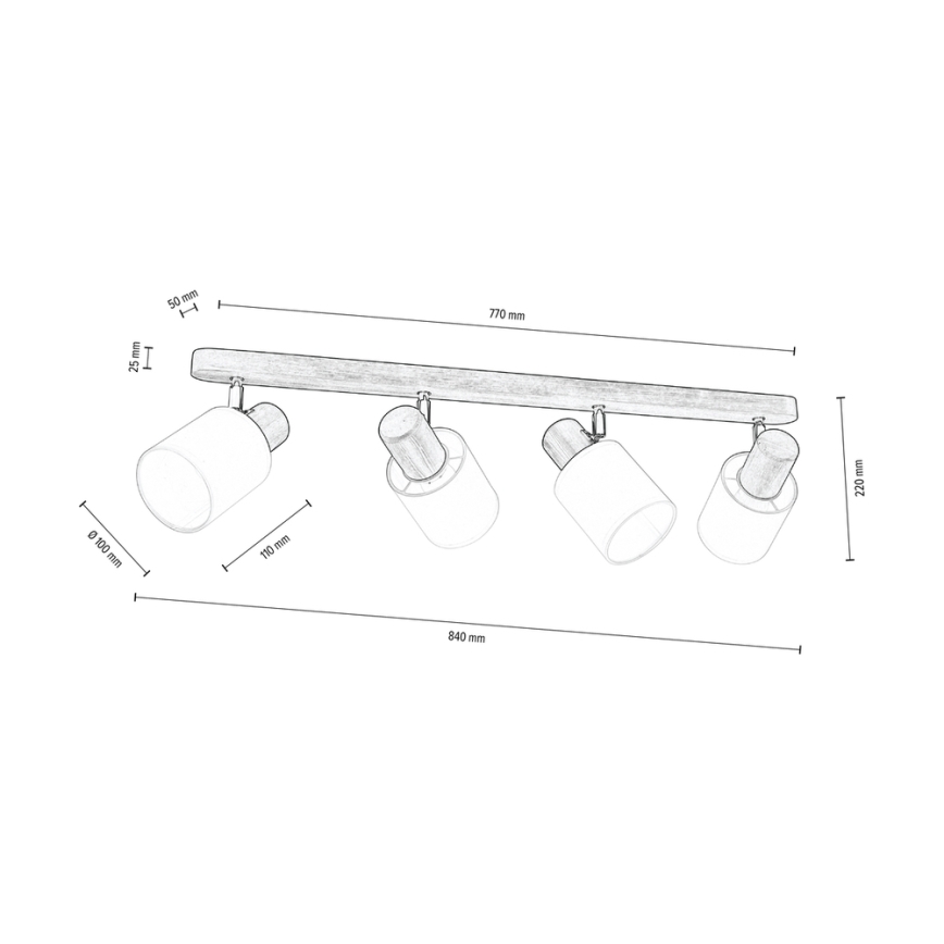 Ceiling spotlight TRENDY 4xE27/15W/230V pine - FSC certified