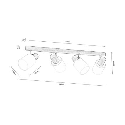 Ceiling spotlight TRENDY 4xE27/15W/230V pine - FSC certified