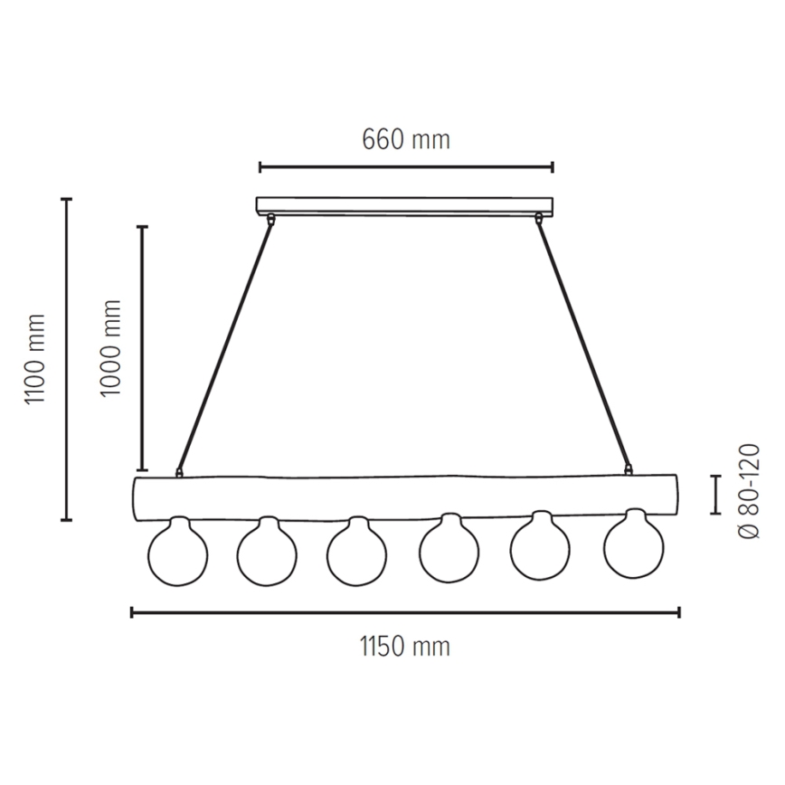 Chandelier on a string TRABO 6xE27/25W/230V oak - FSC certified