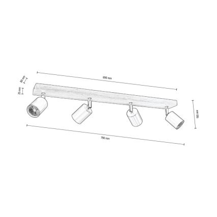 Ceiling spotlight MANARA 4xGU10/5W/230V pine