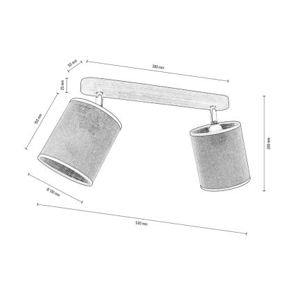 Ceiling spotlight NEGRO 2xE27/25W/230V pine - FSC certified