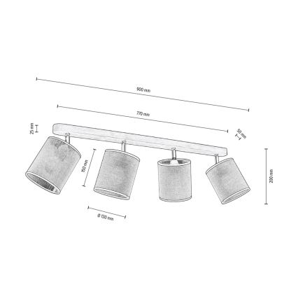 Ceiling spotlight NEGRO 4xE27/25W/230V pine - FSC certified