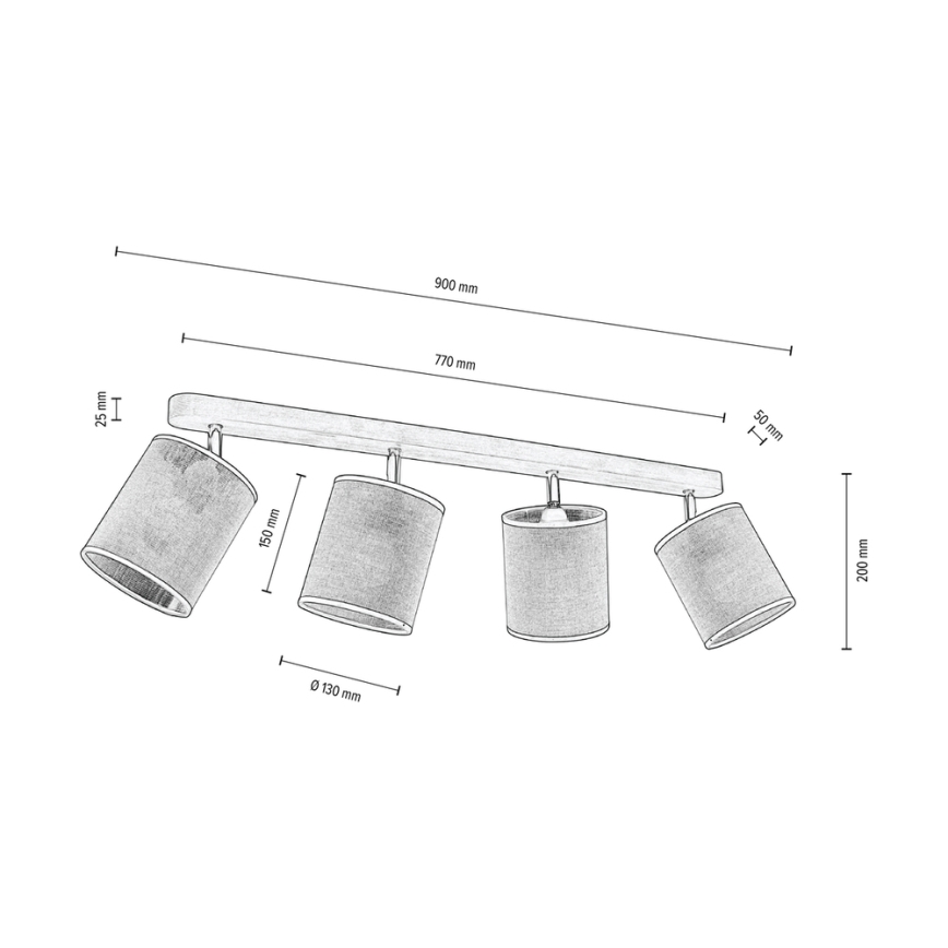 Ceiling spotlight NEGRO 4xE27/25W/230V pine - FSC certified