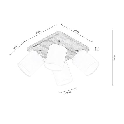 Ceiling spotlight APRILLIA 4xE27/25W/230V oak/white - FSC certified