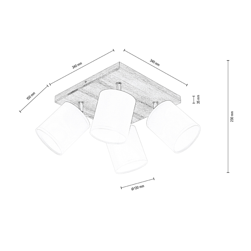 Ceiling spotlight APRILLIA 4xE27/25W/230V oak/white - FSC certified