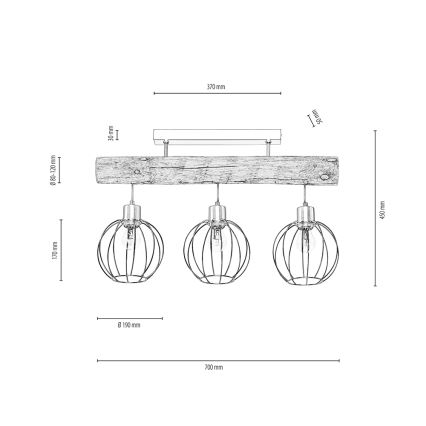 Surface-mounted chandelier BERIS 3xE27/25W/230V pine