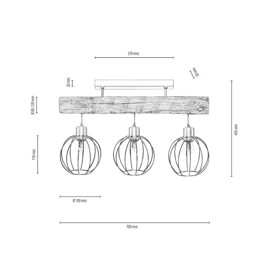 Surface-mounted chandelier BERIS 3xE27/25W/230V pine