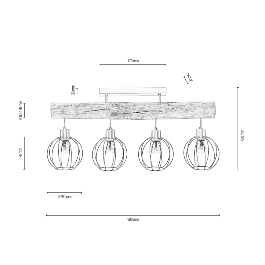 Surface-mounted chandelier BERIS 4xE27/25W/230V pine - FSC certified
